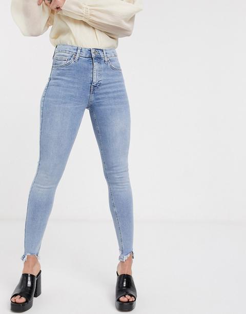 Topshop Recycled Cotton Blend Jagged Hem Jamie Jeans In Bleach Wash-blue