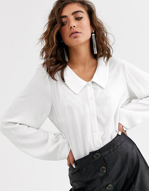 Object 70's Collar Detail Textured Blouse-white