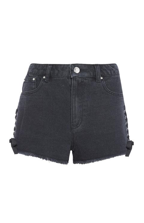 Schwarze Jeansshorts Mit Schnürung