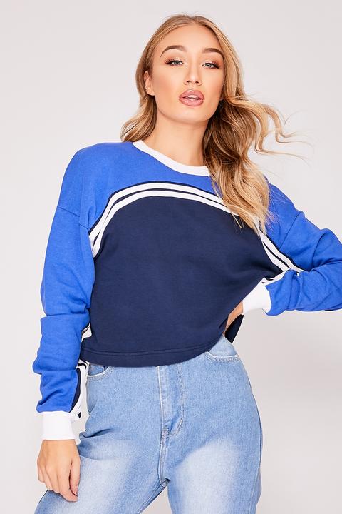 Blue Sweaters - Karis Blue Colour Block Stripe Sweater