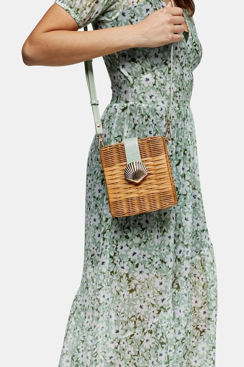 Womens Shell Sage Wicker Cross Body Bag - Sage, Sage