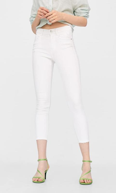 Jeans Skinny A Vita Alta Bianco