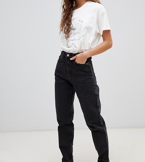 Weekday - Mom Jeans Vita Alta Rigidi In Cotone Biologico Neri - Nero