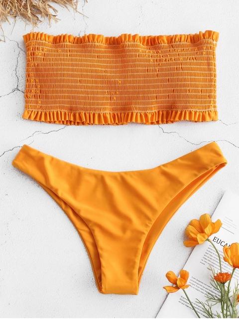 Zaful Bikini Bandeau Fruncido Con Volantes Bee Yellow