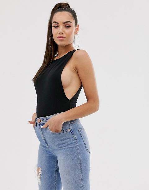 Asos Design - Body Accollato Con Giromanica Ampio Nero - Nero