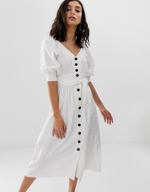 Moon River - Robe Mi-longue Boutonnée-blanc