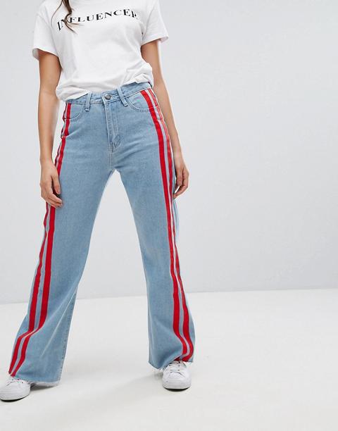 Boohoo - Jeans Con Fondo Ampio E Righe A Contrasto - Blu