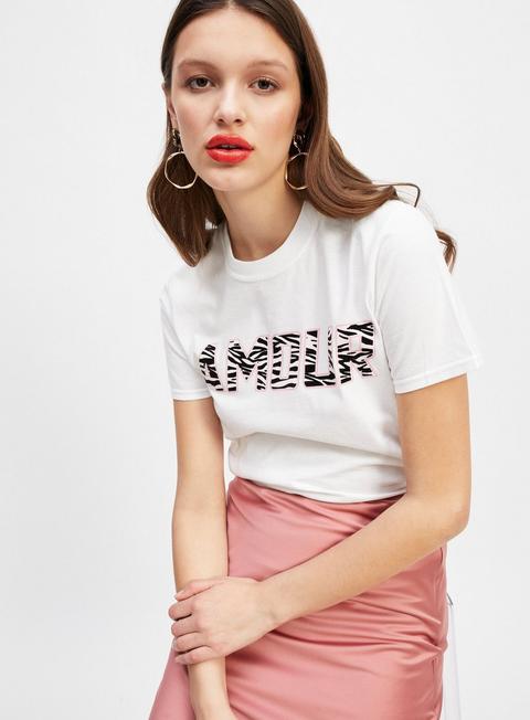 White Zebra Print 'amour' Slogan T-shirt