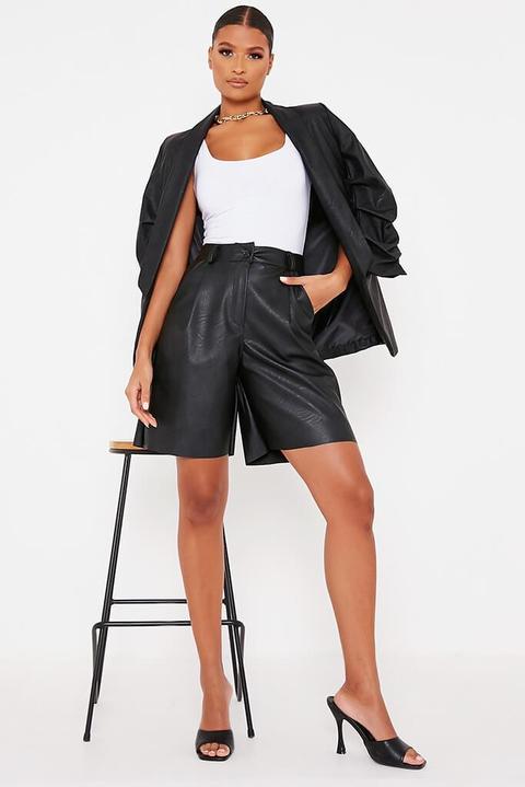 Black Faux Leather Long Tailored Bermuda Shorts Black From I Saw It First On 21 Buttons 2887