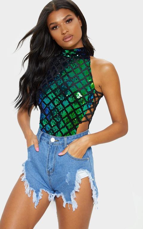 blue sequin bodysuit