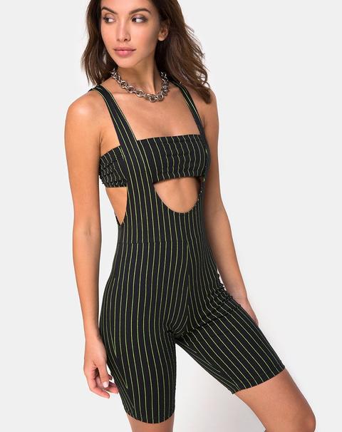 Poton Cutout Unitard In Neon Pinstripe