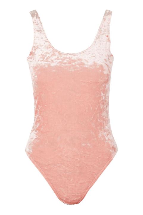 Womens Crushed Velvet Bodysuit - Coral, Coral