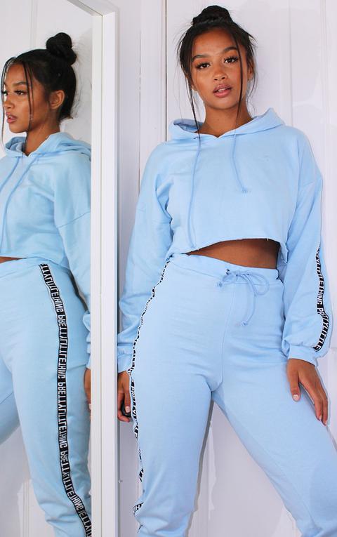 Prettylittlething Petite Baby Blue Cropped Hoodie