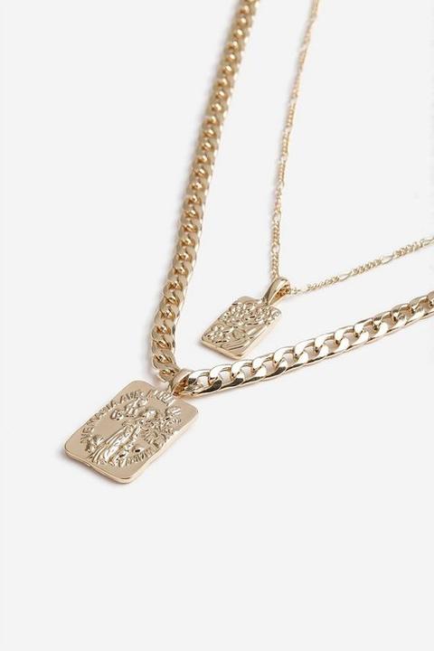 Womens **two Row Chain Tag Necklace - Gold, Gold