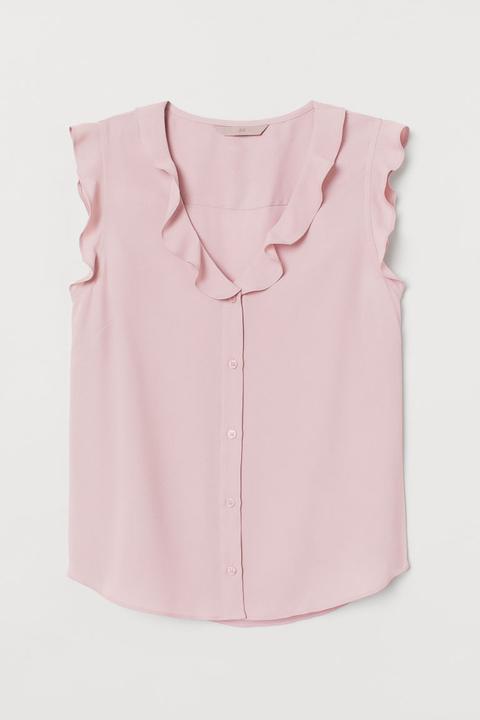 Blusa De Crepé Con Volantes - Rosa