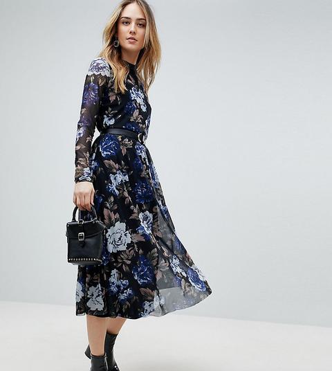 Y.a.s Tall - Vestito Midi In Tessuto A Rete A Fiori - Multicolore