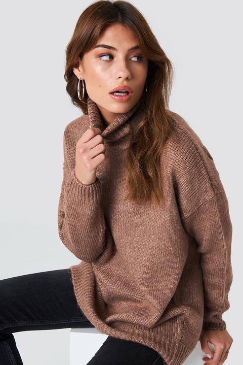 Na-kd Folded Oversized Knitted Sweater - Beige