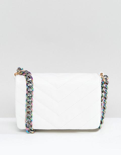 Asos - Borsa A Tracolla Trapuntata Con Catena Iridescente - Bianco