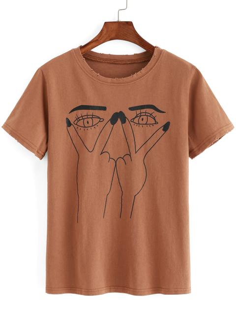 Eye Print Ripped T-shirt