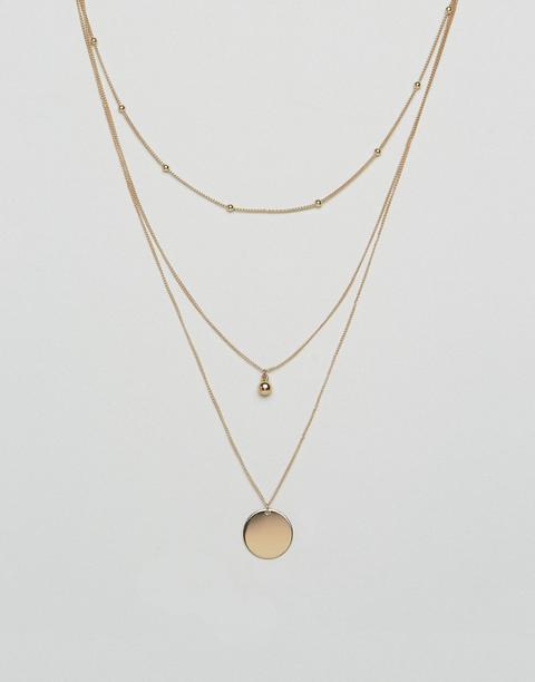 Asos Design Dot Dash And Disc Multirow Necklace - Gold