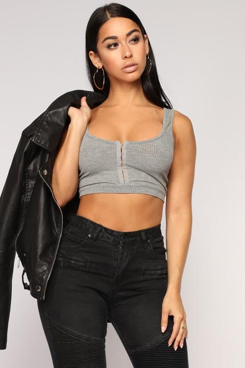 Not Your Basic Babe Crop Top - Heather Grey