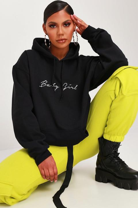 Black Baby Girl Slogan Oversized Hoodie