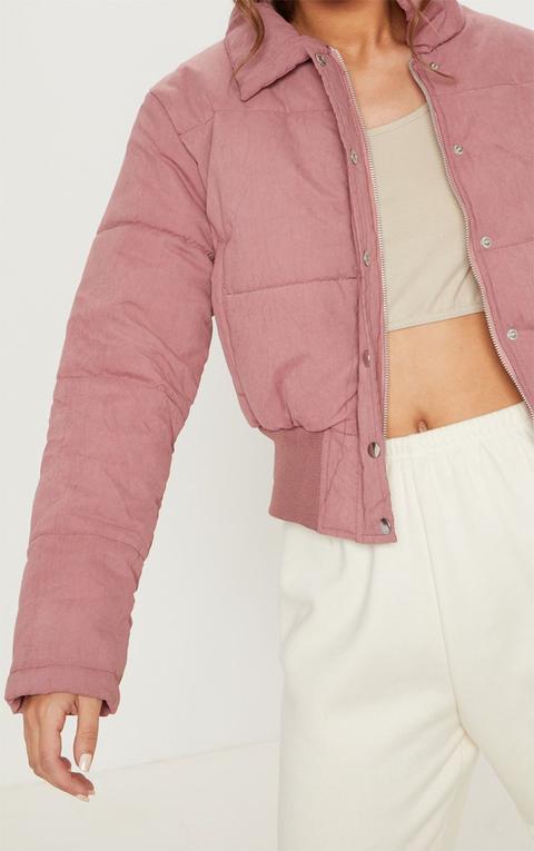 pink peach skin cropped puffer jacket