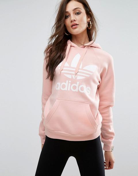 Sudadera Con Capucha Estilo Boyfriend Rosa Con Logo De Trébol De Adidas Originals