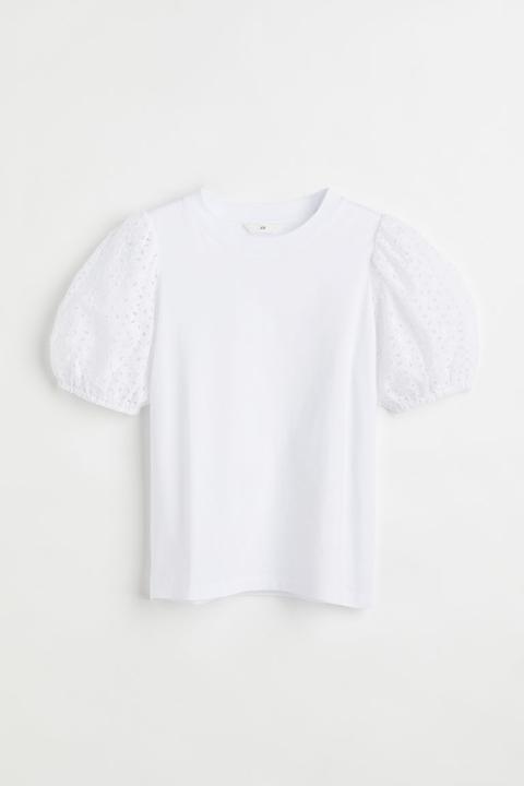 Camiseta Con Mangas Bordadas - Blanco