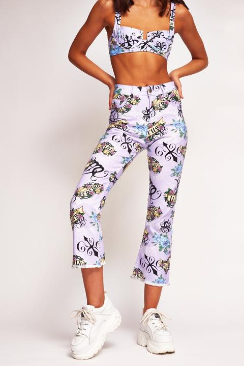 Lilac Astrology Print Kick Flare Jeans