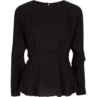 Black Frill Long Sleeve Blouse