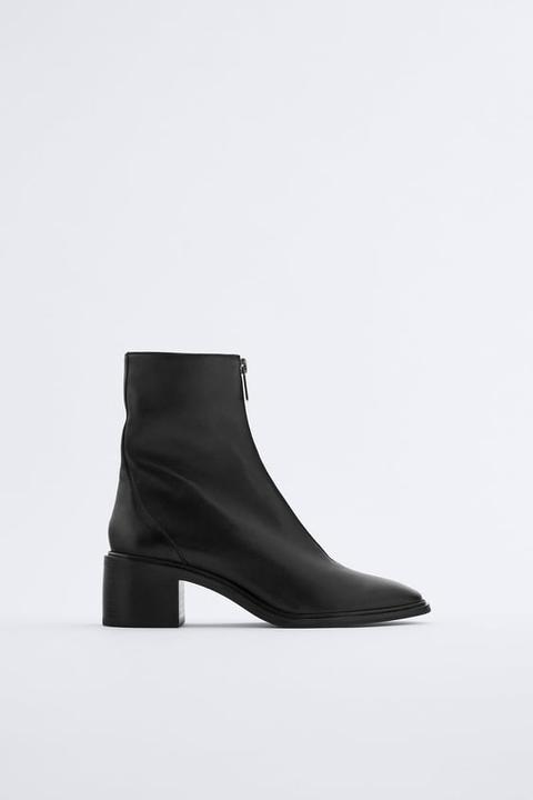 High-heel Leather Ankle Boots With Zip