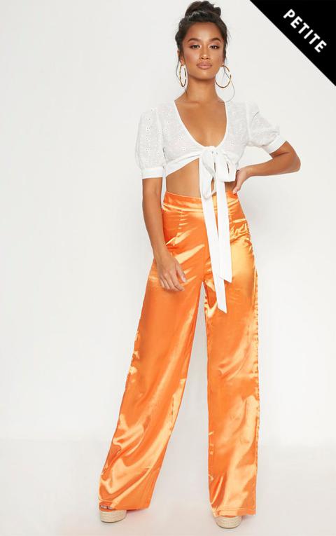 Petite Orange Satin High Waist Wide Leg Trouser