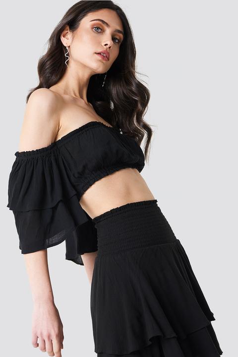 Crepe Off Shoulder Top Black