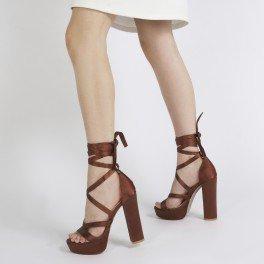 Stella Lace Up Heels In Rust Satin