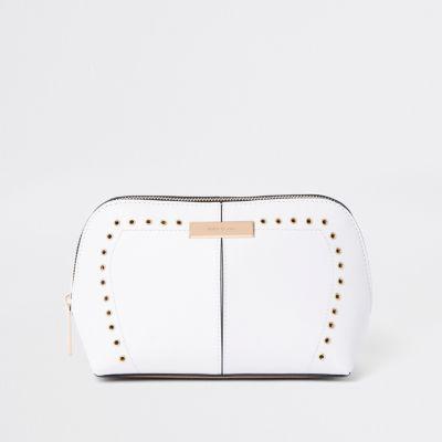 White Ri Stud And Eyelet Makeup Bag