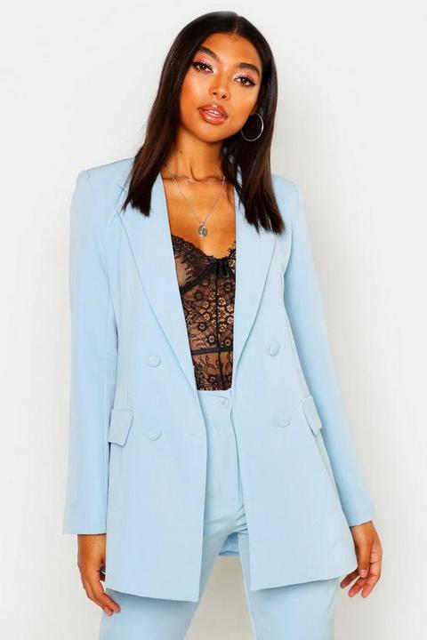 Womens Tall Self Fabric Button Blazer - Blue - 12, Blue