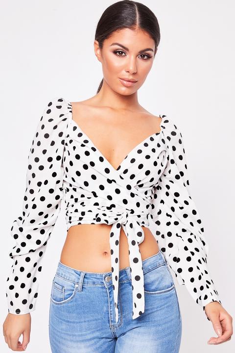 Cecilia Cream Polka Dot Wrap Milkmaid Top