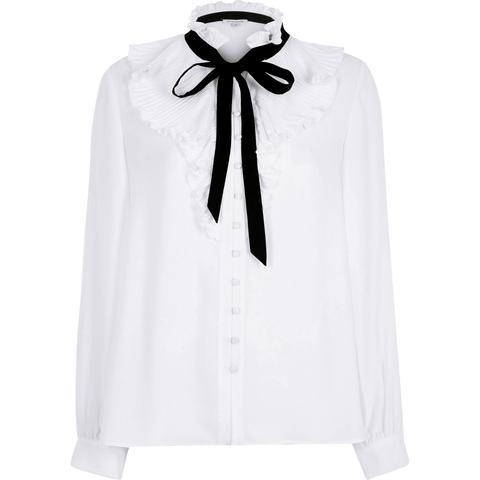 White Frill Neck Pussybow Blouse