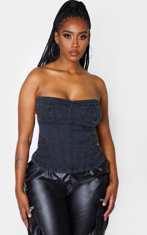 Shape Washed Black Denim Contrast Stitch Corset