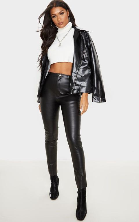 Black Faux Leather Straight Leg Trousers