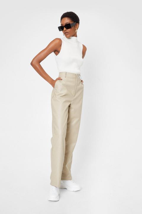 Pantalon Taille Haute En Similicuir À Coupe Droite Je Reste Droite Dans Mon Pantalon - Beige - 36, Beige