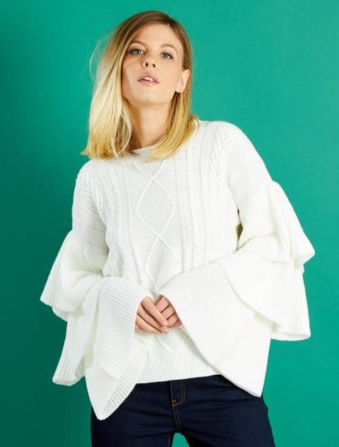 Jersey De Punto Con Mangas Con Volantes