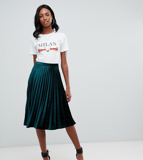 Missguided Tall - Gonna Midi In Velluto Verde A Pieghe - Verde