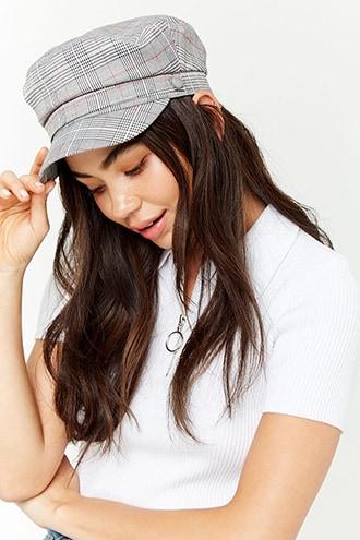 Forever 21 Glen Plaid Cabby Hat Black/red