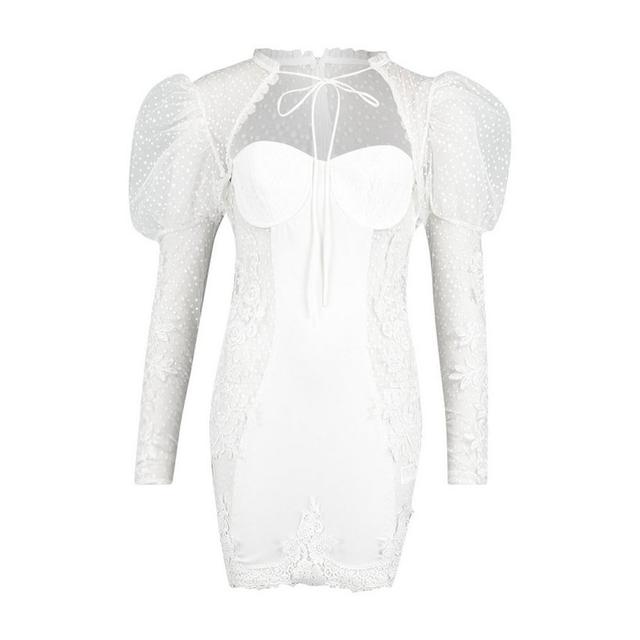 Womens Premium Lace Sheer Applique Puff 