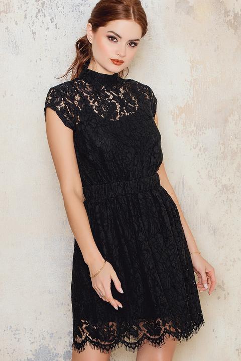 High Neck Lace Dress Black