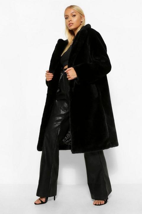 Womens Teddy Faux Fur Trim Plush Coat - Black - 8, Black