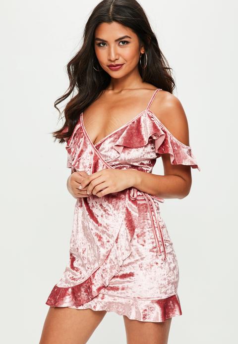 Pink Velvet Ruffle Tea Dress
