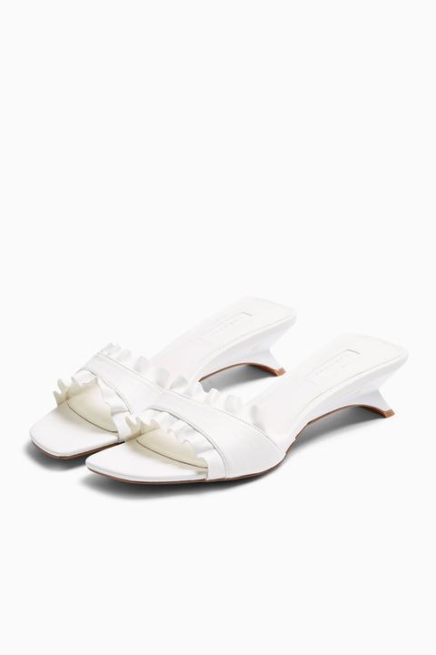 Womens Nougat White Frill Mules - White, White